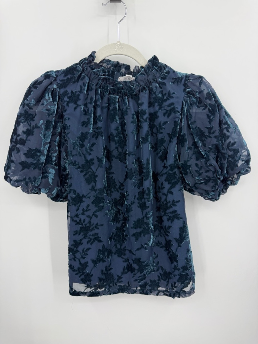 THML MARLEE VELVET TOP floral teal sz XS